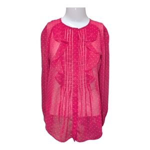 Ann Taylor Loft sheer long sleeve ruffle blouse pink star NEW XS